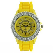 Classic Large Round Face Silicone w/ Crystal Accents- Yellow