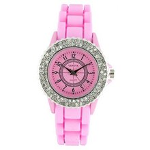 Classic Small Round Face Silicone w/ Crystal Accents - Pink