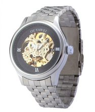Ouyawei Black And Gold Dial Stainless Steal Strap Mechanical es