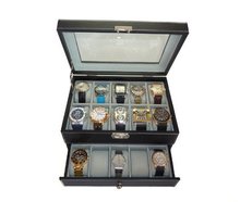 20 Piece Black Leatherette Box Display Case Collection Jewelry Box Storage Glass Top